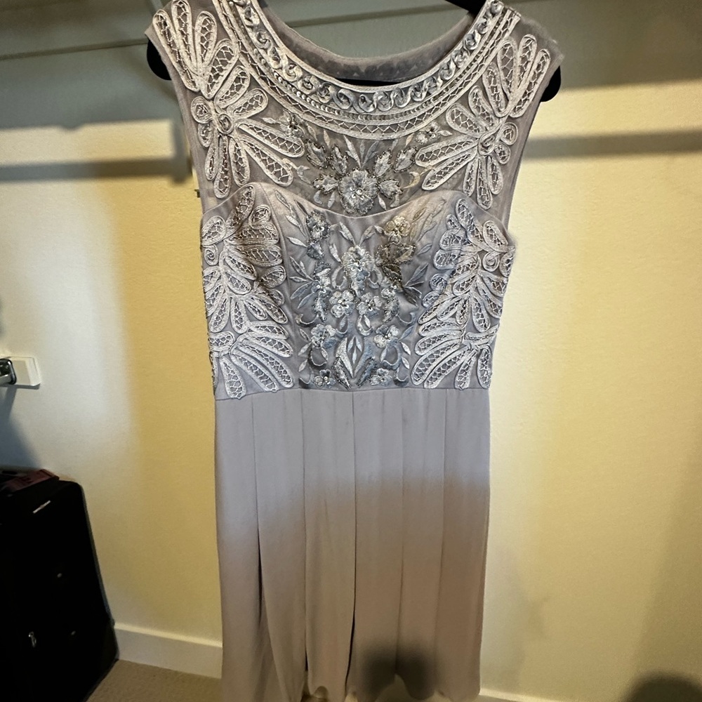 Sue Wong Silver Embellished Midi Dress